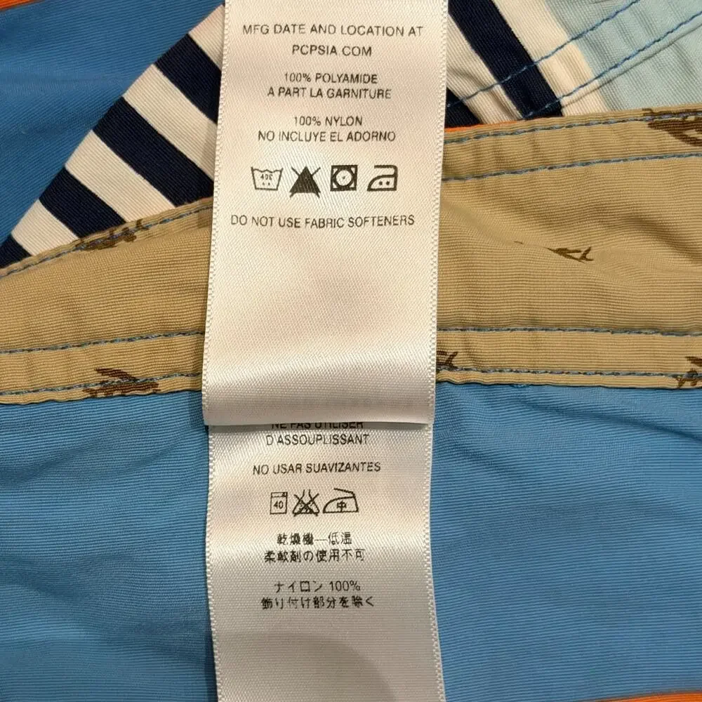 PATAGONIA Wavefarer Board Shorts Men 36 Orange Blue Striped Swim Trunks EUC